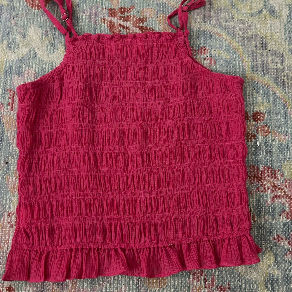 Mittoshop Pink Smocked Ruffled Crop Tank Top